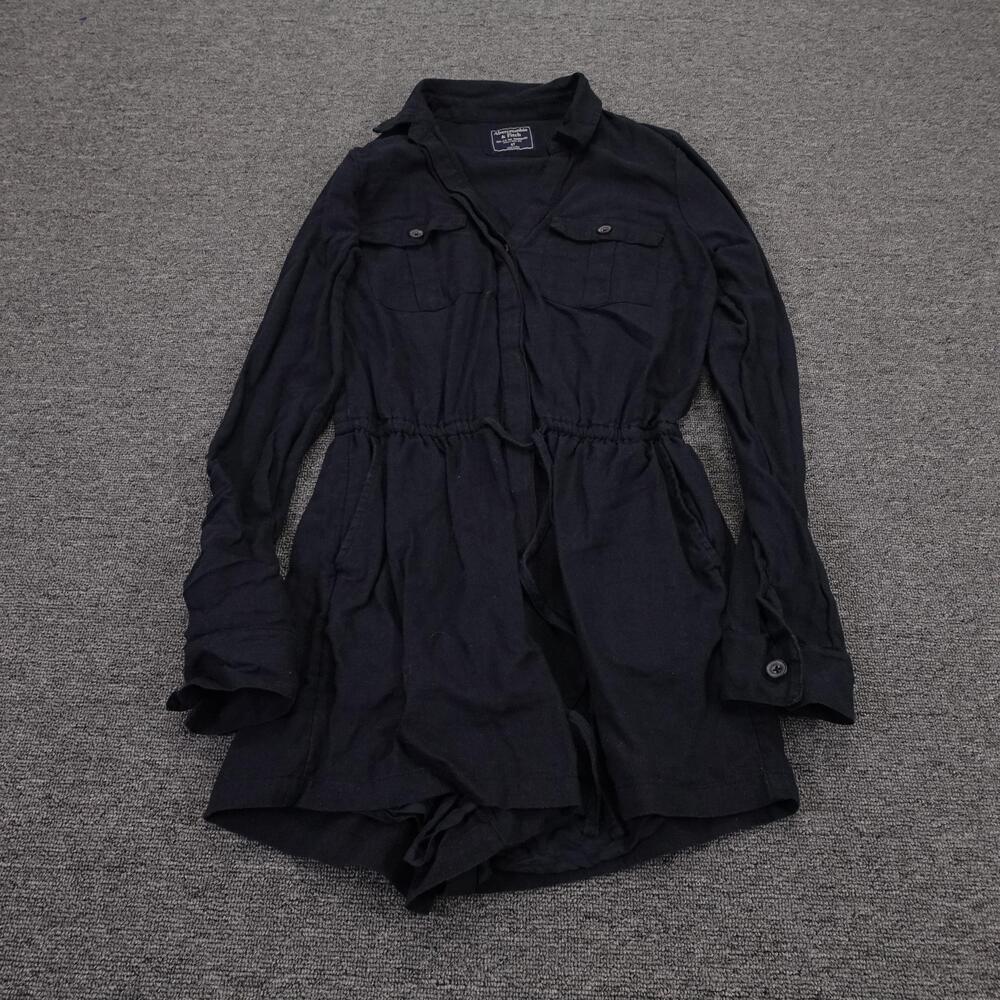 Abercrombie & Fitch Romper Womens ST Black Long Sleeve Collared Drawstring Waist